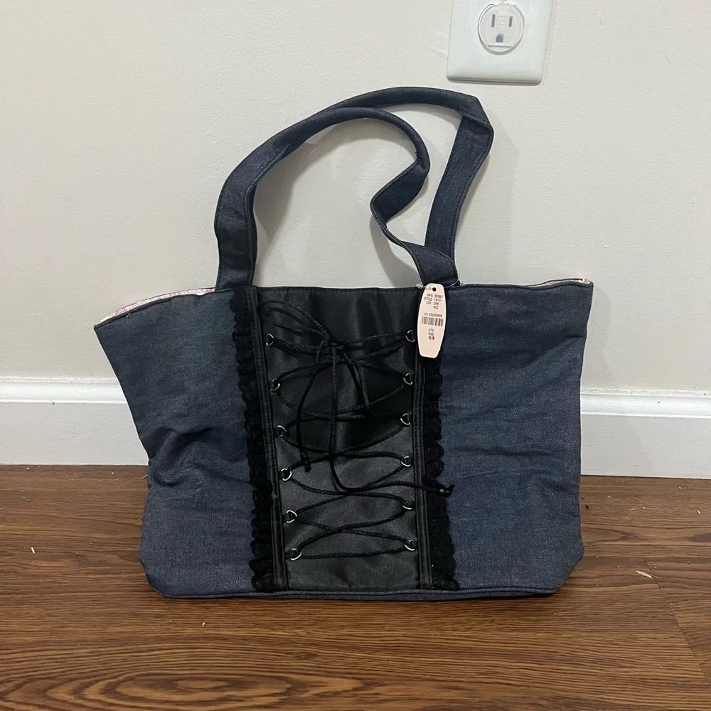 NWT Victoria’s Secret Blue Denim Corset Lace Up Tote Bag